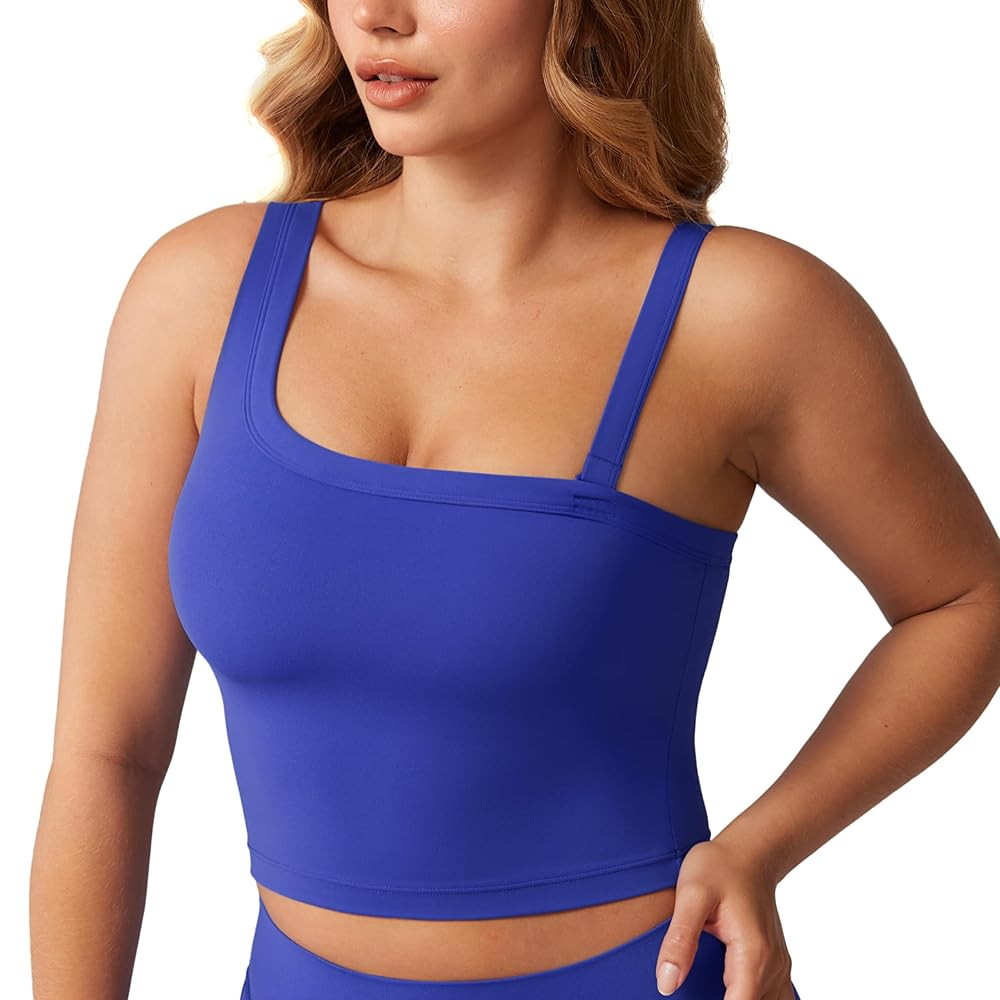 Hugcurve Detachable Shoulder Strap Longline Sports Bra for Women One Shoulder Workout Tank Crop T... | Amazon (US)