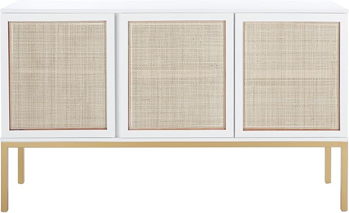 Safavieh Home Collection Zadie Coastal White/Natural Rattan 3-Door Storage Sideboard | Amazon (US)