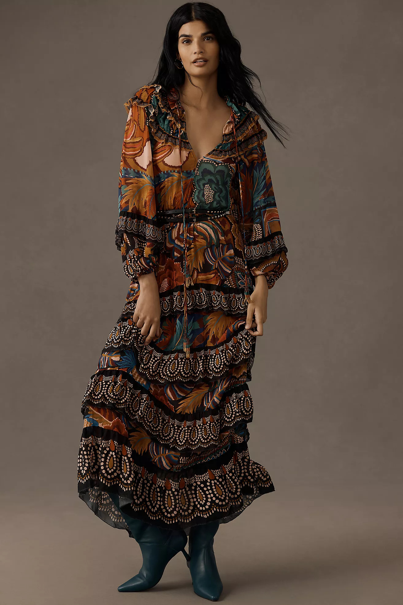 Farm Rio Fall Mix Multicolor Maxi Dress | Anthropologie (US)