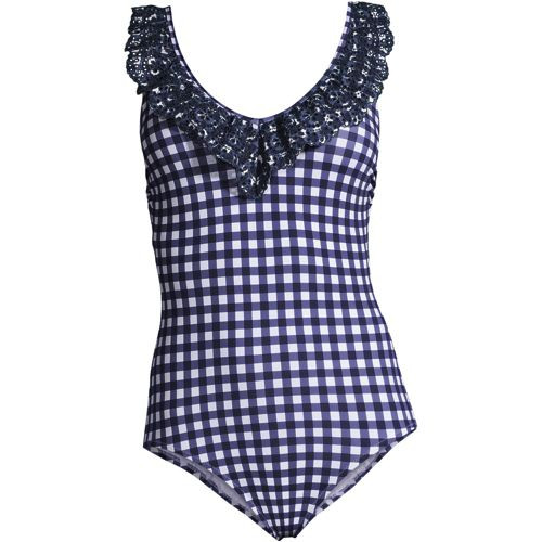 Draper James x Lands' End Women's Chlorine Resistant Ruffle V-neck One Piece Swimsuit | Lands' End (US)