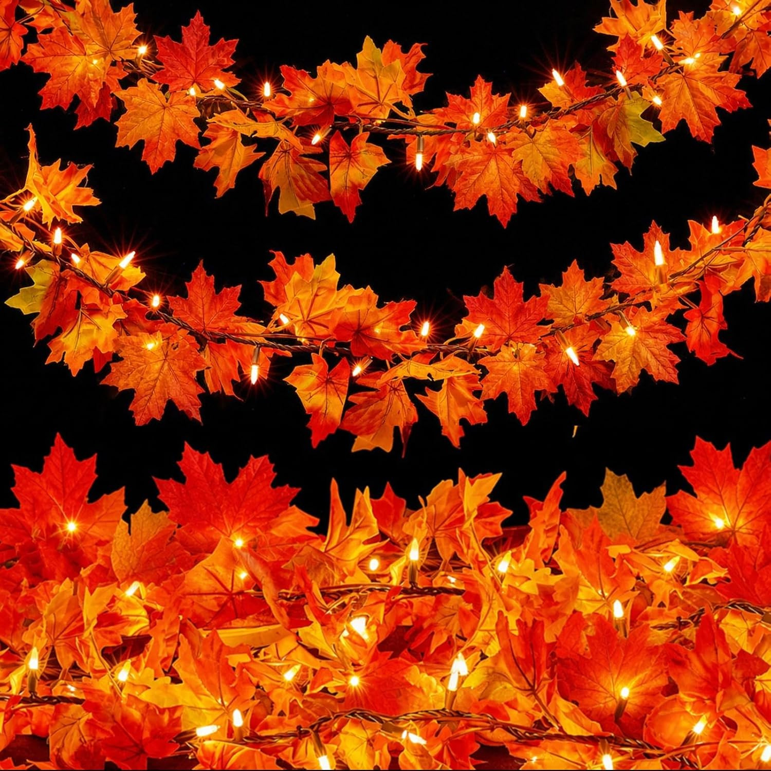 Meknow Fall Decor Fall Decorations for Home 9FT Plug in Fall Garland with Lights 50 Orange Bulbs Connectable Lighted Fall Garland Light for Indoor Outdoor Halloween Thanksgiving Harvest Decorations | Amazon (US)