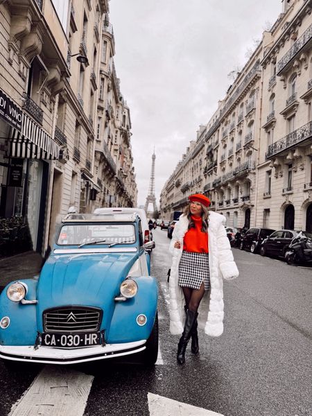Paris outfits, holiday outfits, holiday style, Paris style, houndstooth skirt, red Amazon sweater, red beret, knee high boots, holiday looks

#LTKHoliday #LTKSeasonal #LTKfindsunder100