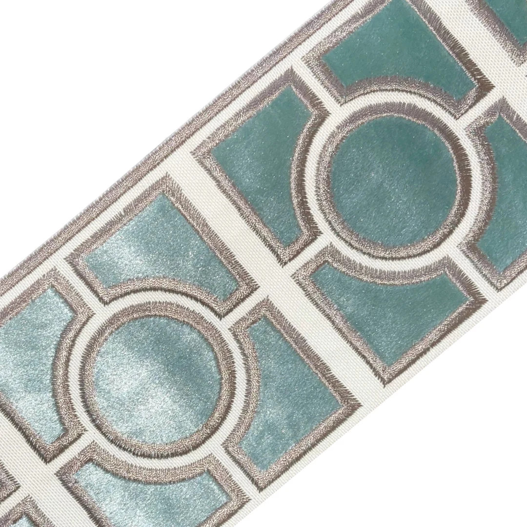 Designer Trim by the Yard Fretwork Print 3.5" Aqua Mist Taupe off White, Drapery, Craft, Upholste... | Etsy (US)