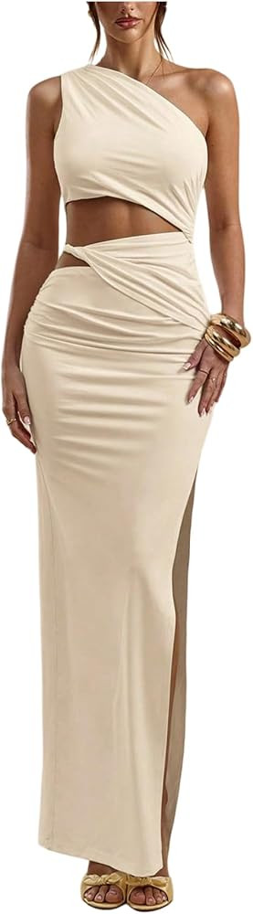 Floerns Women's One Shoulder Cutout Maxi Party Dress Sleeveless Split Bodycon Wedding Guest Night... | Amazon (US)