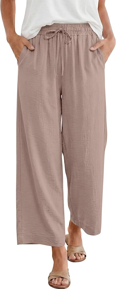 ANRABESS Women Wide Leg Capri Pants Summer Palazzo High Waisted Casual Loose Lounge Flowy Cropped... | Amazon (US)