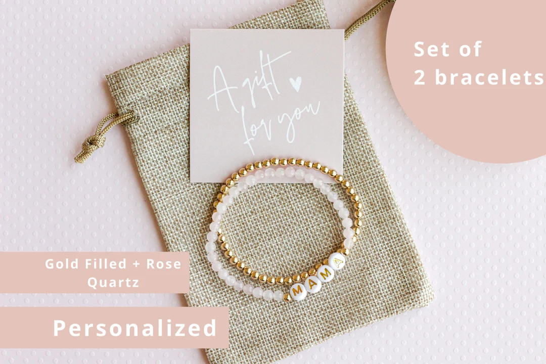 Mama Bracelet, Mother's Day Gift, Personalized Name Bracelet, Gold Filled Bracelet, Rose Quartz B... | Etsy (US)