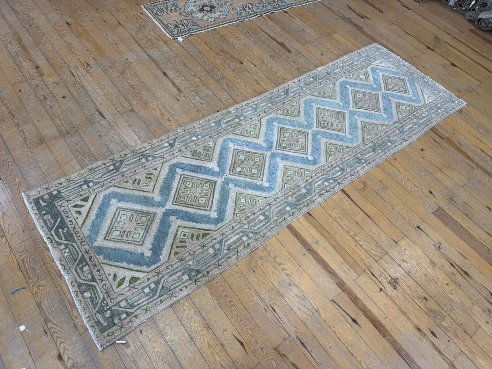 Vintage Turkish Oushak Rug, 3x10 Blue and bronw Wool Runner | Etsy (Global)