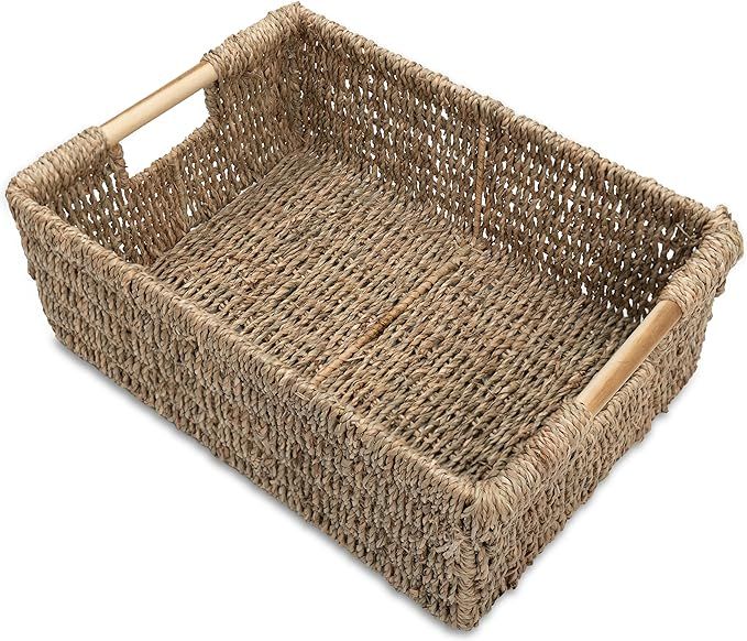 VATIMA Large Wicker Basket Rectangular with Wooden Handles, Seagrass Basket Storage, Natural Bask... | Amazon (US)