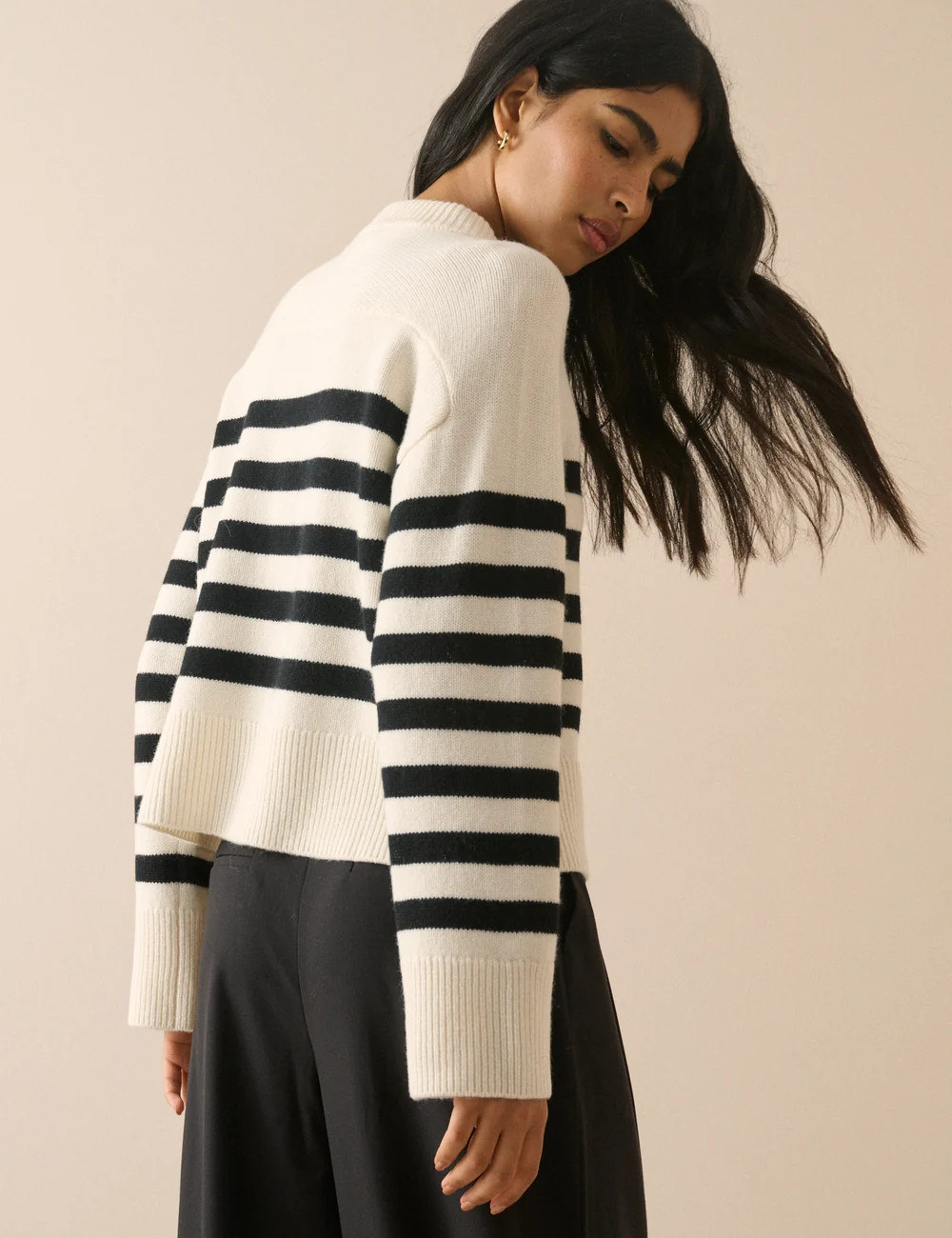 Black and White Striped Wool Saddle Lily Cardigan | Nobody's Child