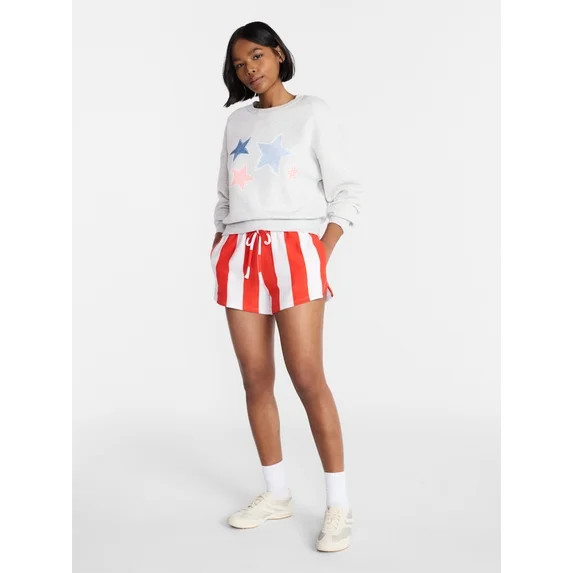 No Boundaries Striped French Terry Baja Shorts, 2.5" Inseam, Women's | Walmart (US)