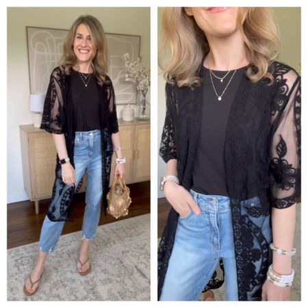 Walmart lace duster cardigan with Walmart jeans and tank. This duster also makes a great beach swimsuit coverup! #walmartfashion 

#LTKFindsUnder100 #LTKFindsUnder50 #LTKStyleTip