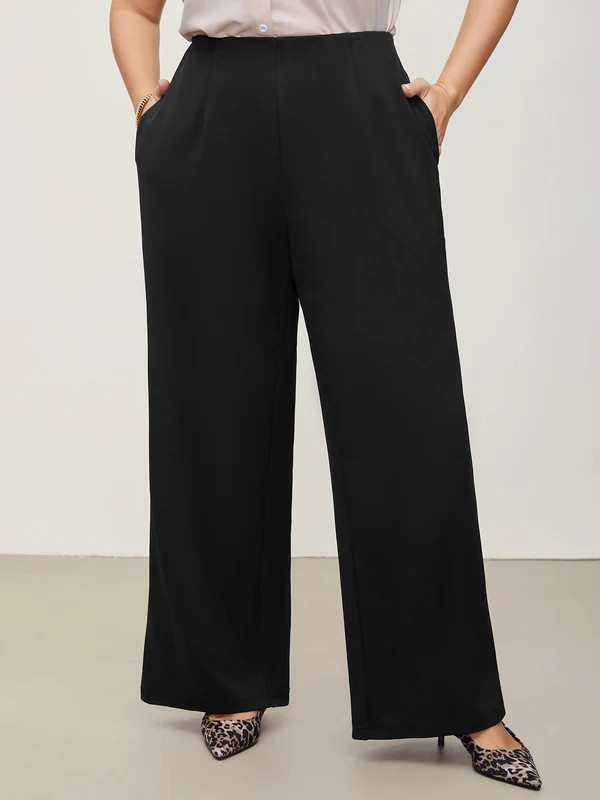 Solid Elastic Waist Pleated Wide Leg Pants | Bloomchic