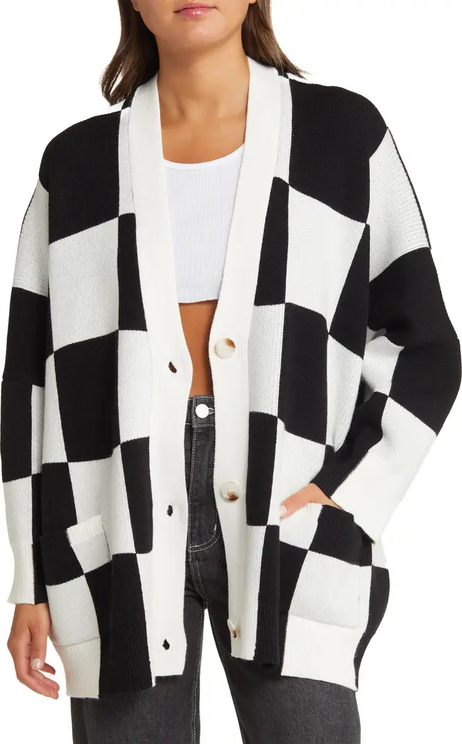 Love You Oversize Checkerboard Cardigan | Nordstrom