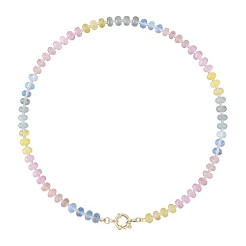 LALAPPLE Colorful Beaded Gemstone Necklace for Women, Boho Rainbow Bead Choker with Natural Stone Crystal Beads, Handmade Summer Beach Necklace Jewelry | Amazon (US)