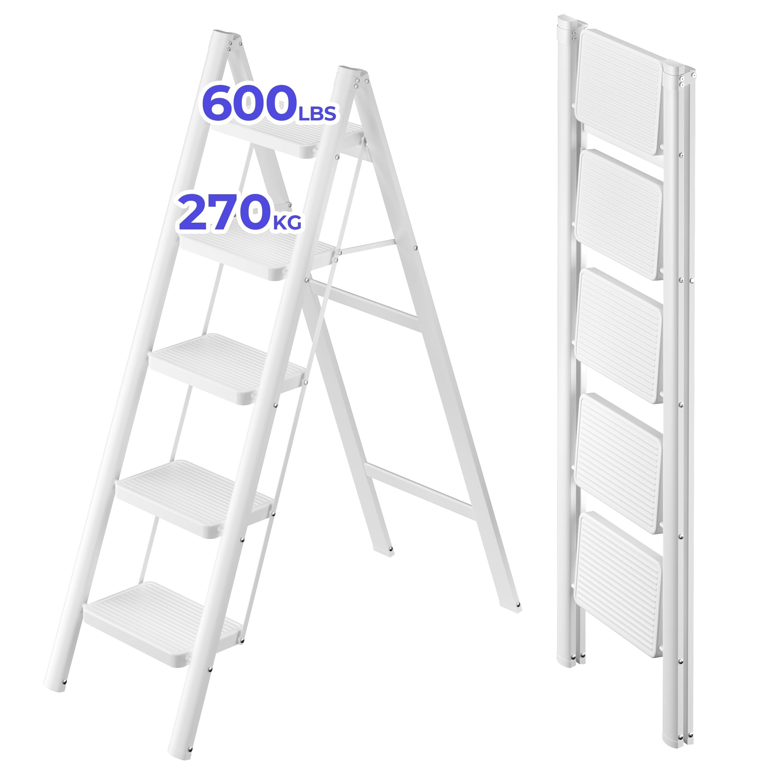 JOISCOPE 5 Step Ladder,Lightweight Folding Step Stool with Anti-Slip Pedal,600 lbs Portable Sturd... | Amazon (US)