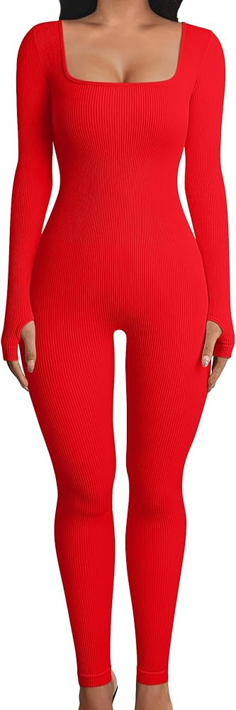 OQQ Women Long Sleeve Yoga Jumpsuits Workout Ribbed Bodysuits Pants Sexy One Piece | Amazon (US)