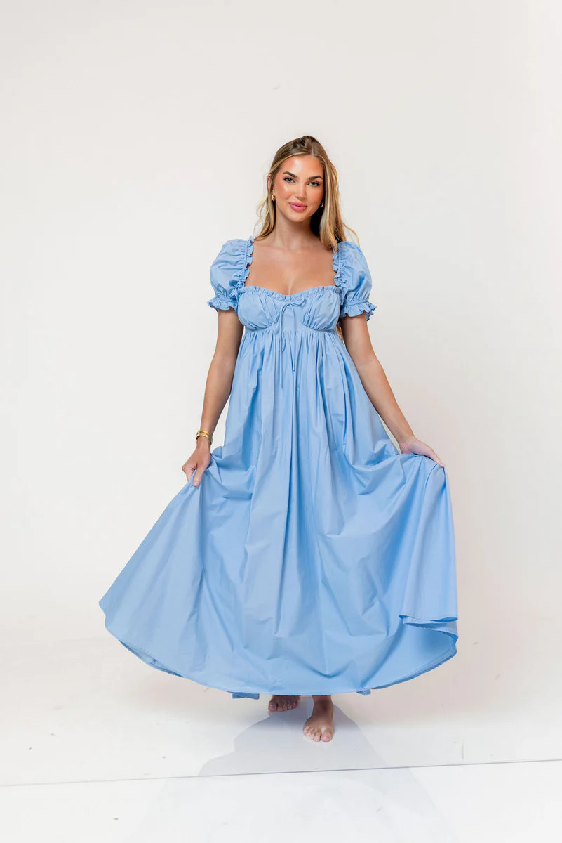 Olivia 100% Cotton Maxi Dress in Deep Blue - Bump Friendly | Worth Collective