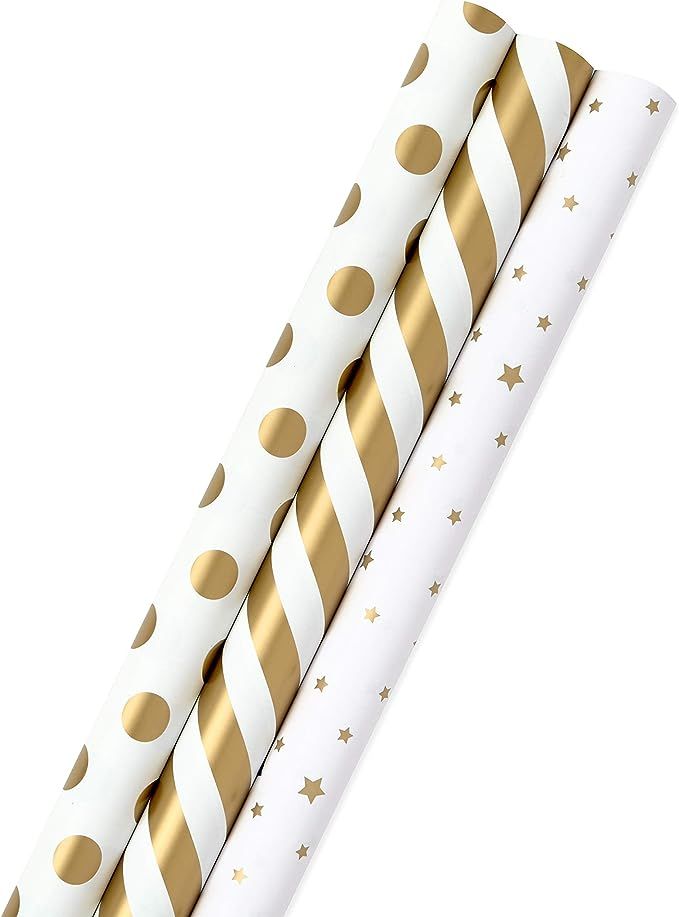 Hallmark All Occasion Wrapping Paper Bundle with Cut Lines on Reverse - White and Gold (3-Pack: 1... | Amazon (US)