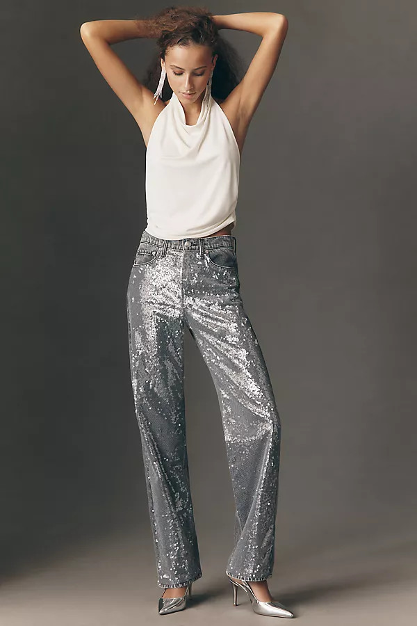 rag & bone Shea Sequin High-Rise Wide-Leg Jeans | Anthropologie (US)