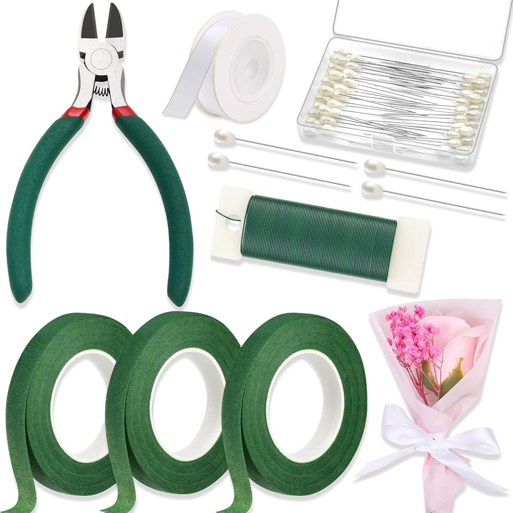 PAXCOO Floral Tape and Wire, Florist Tape and Flower Wire Arrangement Kit with White Ribbon, Bout... | Amazon (US)