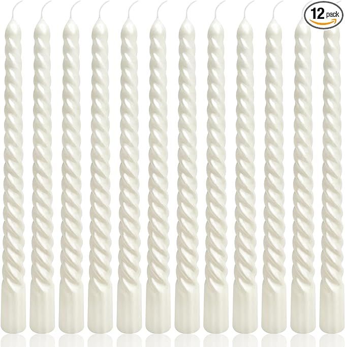 10 Inch White Spiral Taper Candles Set for Holiday Decor, 12 Pack Unscented Twisted Candlesticks,... | Amazon (US)