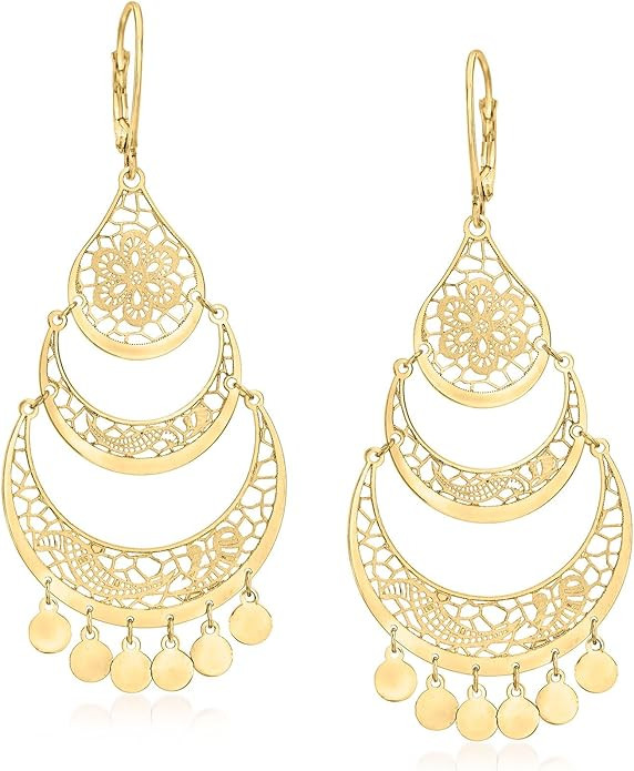 Ross-Simons Italian 14kt Yellow Gold Openwork Floral Lace Chandelier Earrings | Amazon (US)