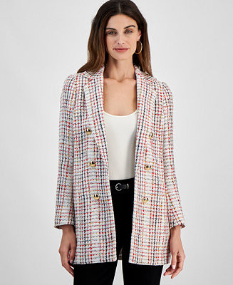 Anne Klein Women's Tweed Faux Double-Breasted Jacket - Macy's | Macy's