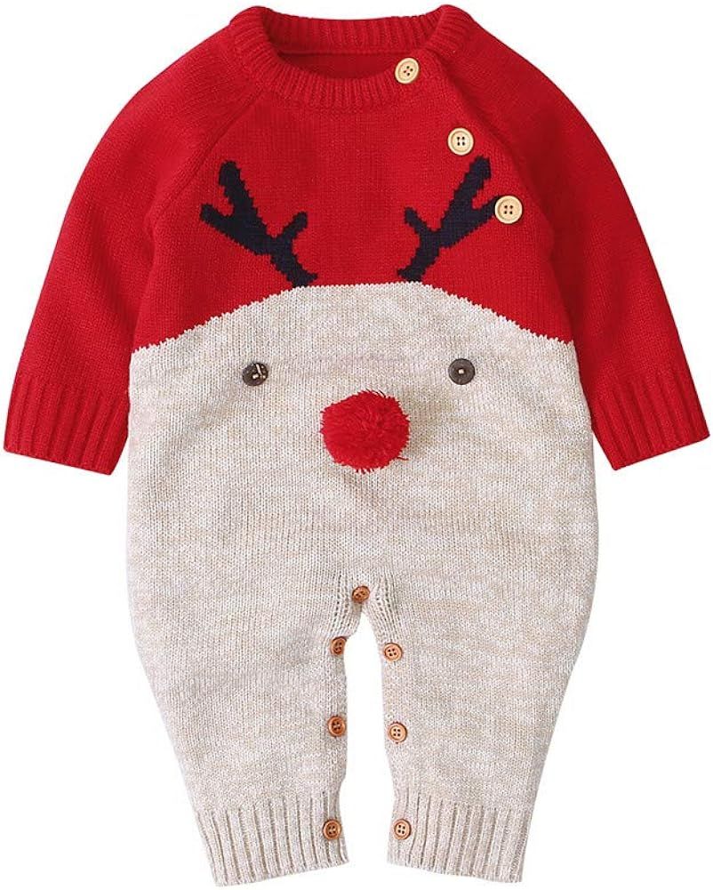 Youweiwu Newborn Baby Girls Boys Christmas Outfit Long Sleeve Knit Deer Romper Jumpsuit Pajamas X... | Amazon (US)