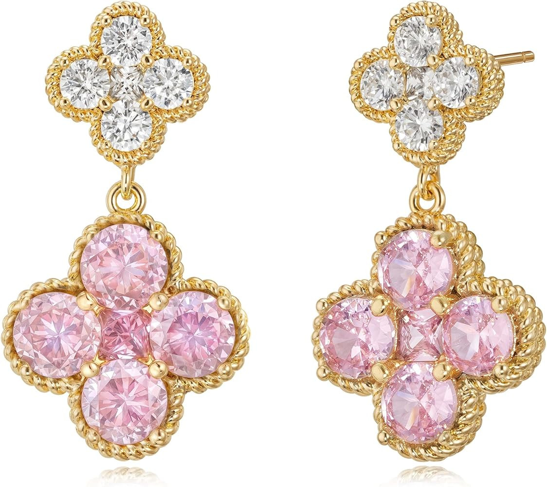 MTMY Dangle Earrings for Women 14K Gold Plated Four Leaf Clover Dangling Drop Birthstone Stud Ear... | Amazon (US)