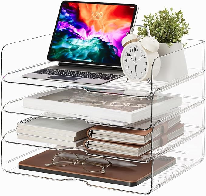 Large Capacity Desk Organizer, 4 Tier Paper Organizer, File Organizer for Desk, Stackable Paper T... | Amazon (US)