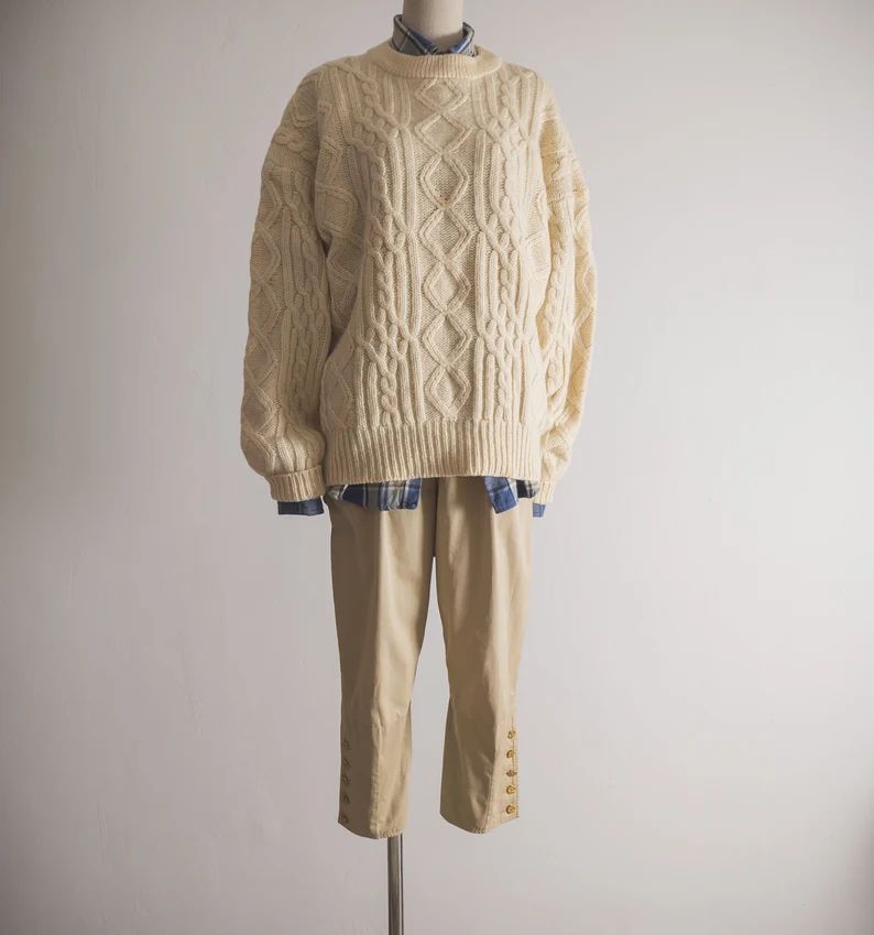 Chore Shetland Wool Fisherman Sweater in Cream White 1970s - Etsy Canada | Etsy (CAD)