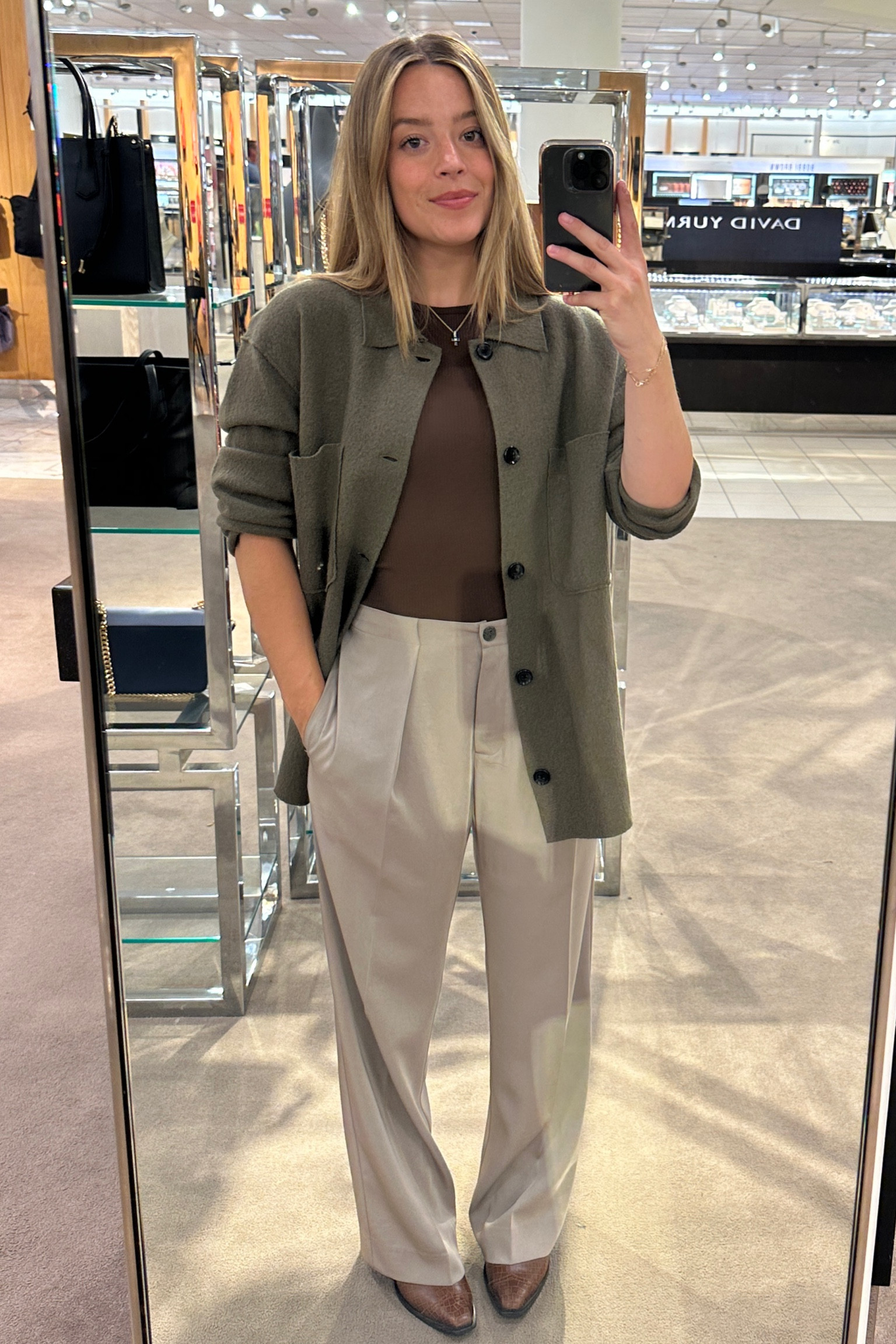 Earthy tones for beginning of the work week!!! I get soooo many compliments on the Jonas shirt jacket from NN07. And yes! It is a MEN’S brand. But I truly believe that there are just some masculine pieces that add a touch of edginess and refinement to an outfit. Where the femininity comes in is your hardware and your makeup!

#LTKworkwear #LTKshoecrush #LTKfit