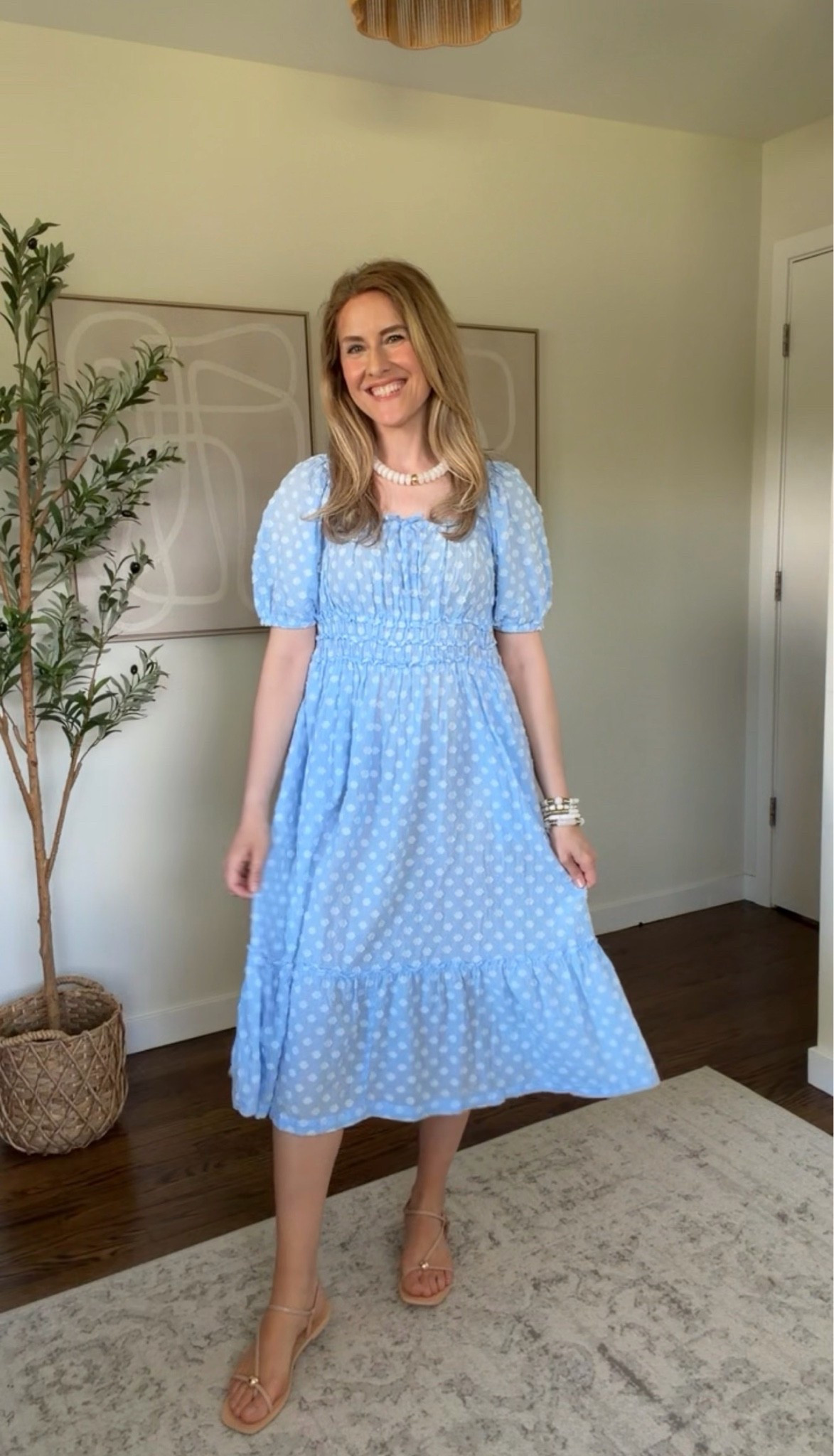Walmart midi dress, the softest cotton with the prettiest texture, comes in three colors, love the blue! Very comfy. I sized up one to a medium and really like the fit. #walmartfashion shower party bridal baby brunch picnic date garden wedding guest

#LTKOver40