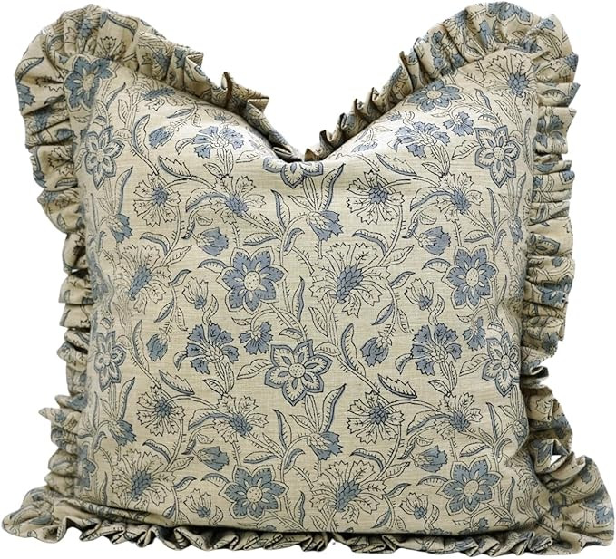 Artistic Handmade Cozy Interior Styling Linen Blend 12x20 Inch Frill Throw Cushion Cover Floral B... | Amazon (US)