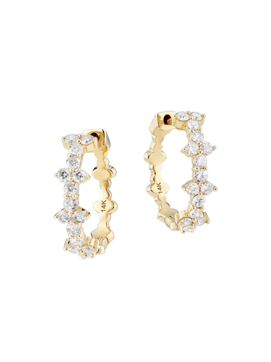 14K Yellow Gold & 0.84 TCW Diamond Hoop Earrings | Saks Fifth Avenue