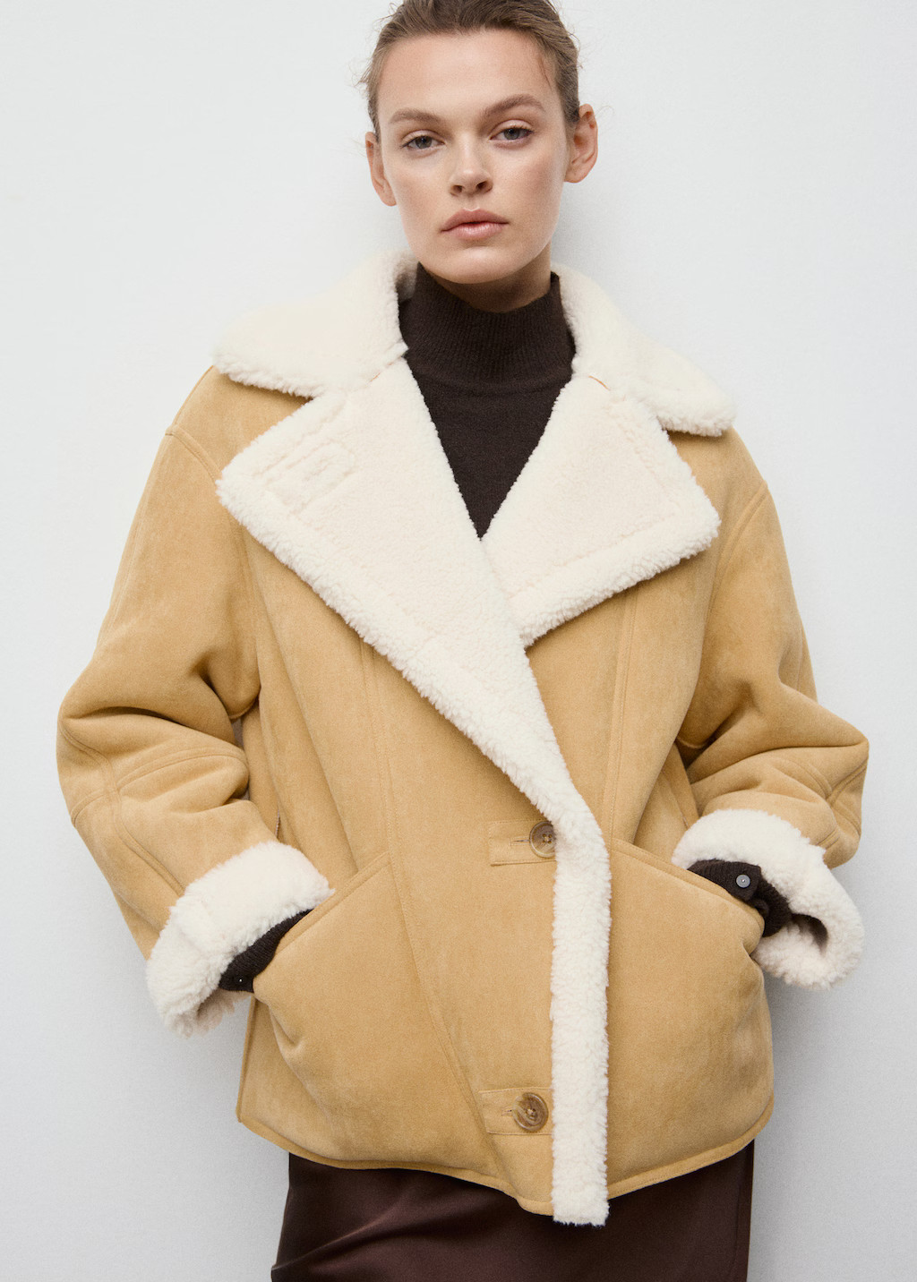 Faux-suede jacket with shearling collar | Mango (US/MX/AU)