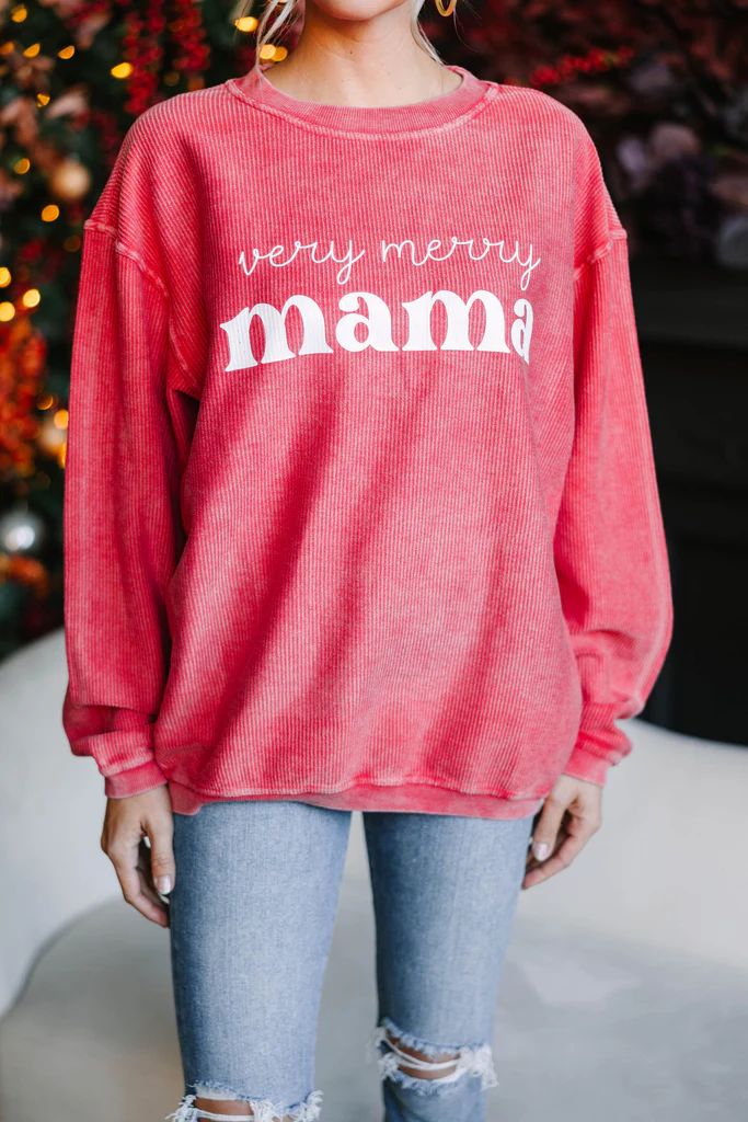 Very Merry Mama Red Graphic Corded Sweatshirt | The Mint Julep Boutique