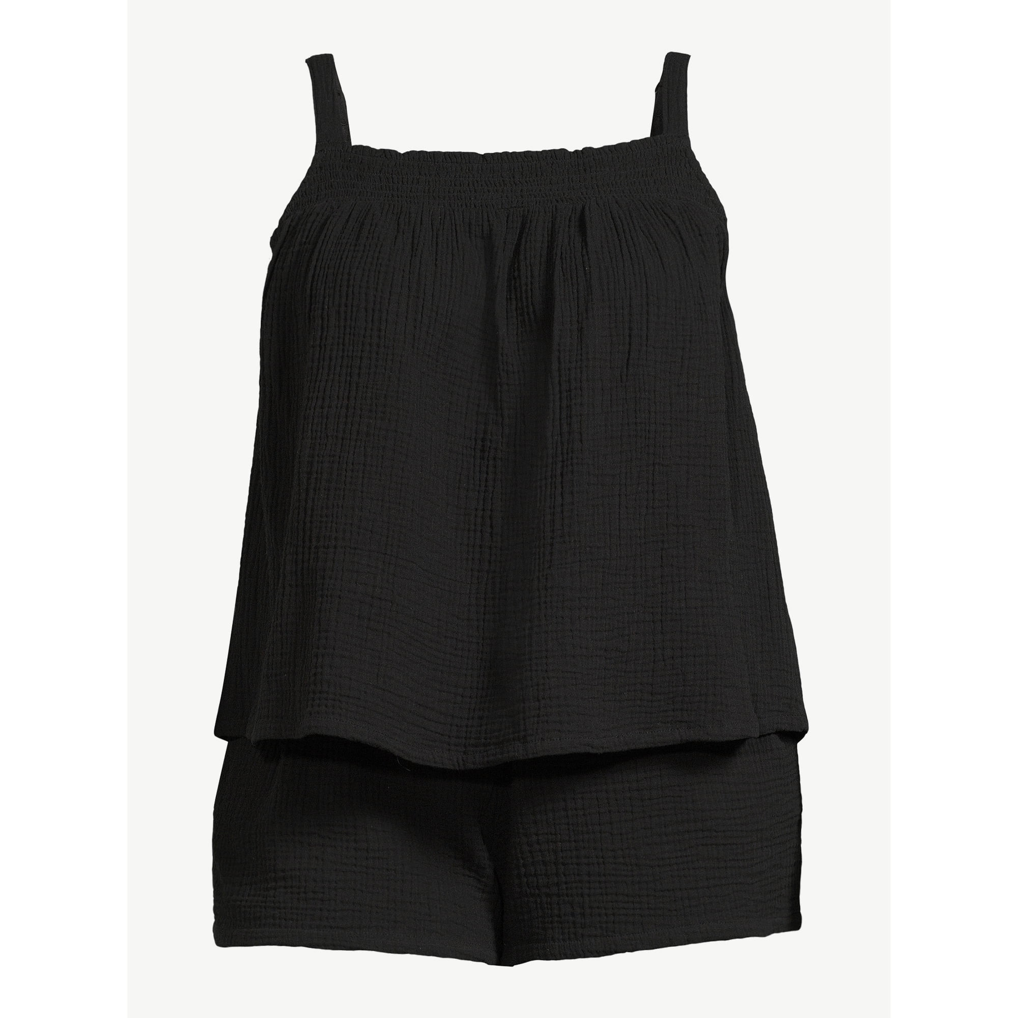 Joyspun Women's Gauze Smocked Cami Top and Shorts Sleep Set, Sizes S to 3X | Walmart (US)