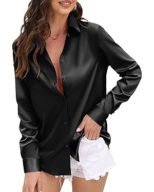 CUNLIN Womens Soft Satin Silk Leopard Button Down Shirts for Women Silky Long Sleeve Work Shirt D... | Amazon (US)