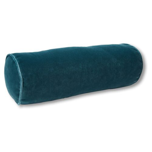 Anne Bolster Pillow, Teal Velvet | One Kings Lane