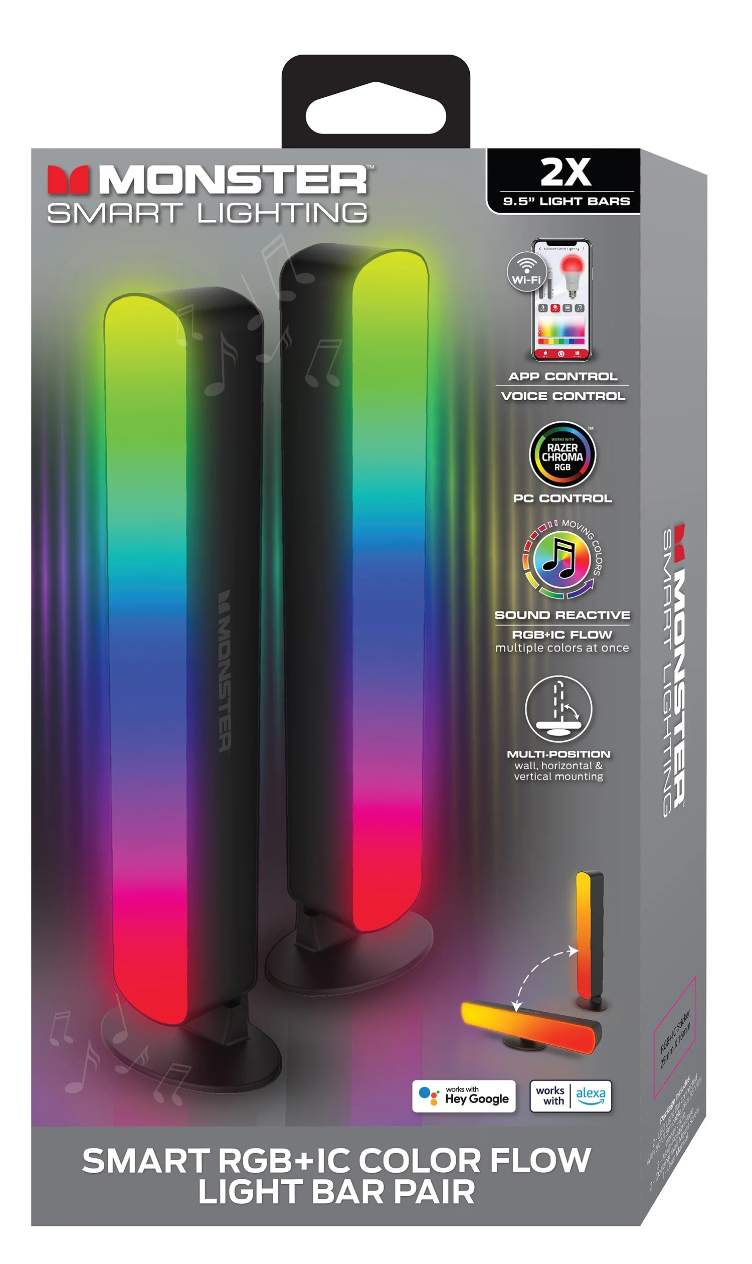 Monster 2-Pack Wi-Fi LED Light Bar with Smart Razer Chroma, RGB Mood Lighting, for Christmas, Hal... | Walmart (US)