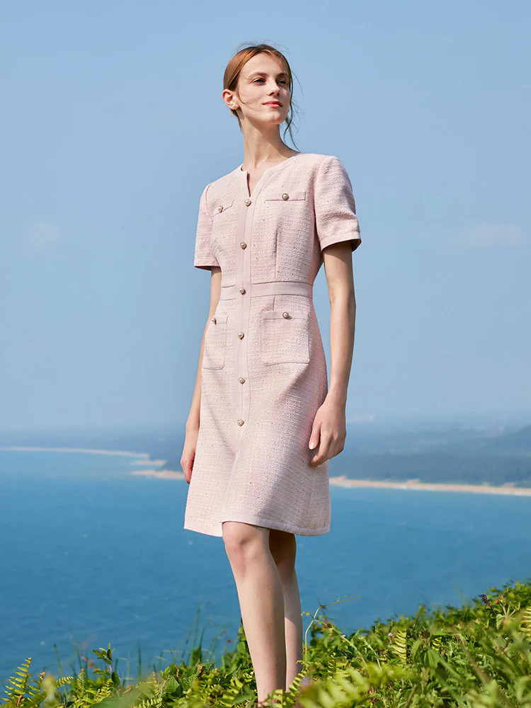 Light Pink Waist-Skimming Dress | GoeliaGlobal
