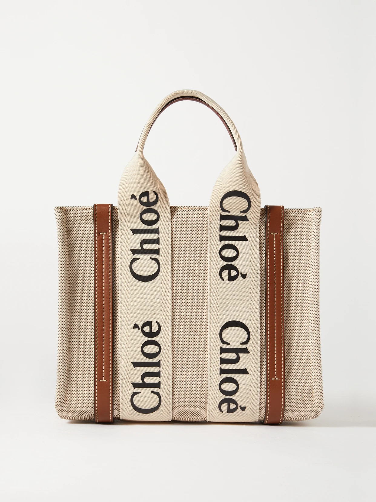 Chloé - Woody Small Leather-trimmed Cotton-canvas Tote - Neutrals | NET-A-PORTER (US)