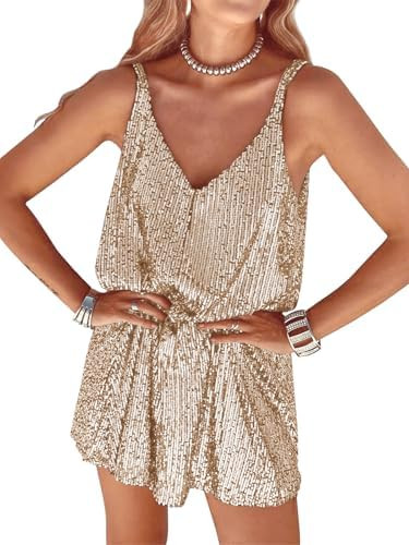 Women Sequin Sexy V Neck Shift Dress Sparkly Glitter Sleeveless Short Flowy Loose Party Night Out... | Amazon (US)