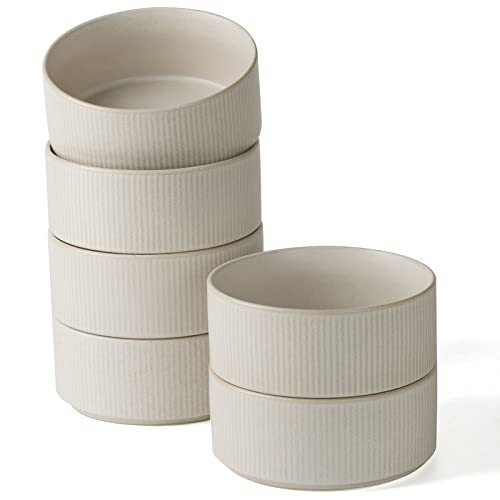 famiware Star Cereal Bowl Set, Soup Bowls Set of 6, Double Reactive Glaze, Stackable, 23oz Deep Bowls Suitable for Cereal, Popcorn, Oatmeal, Dessert - Dishwasher and Microwave Safe, Matte White | Amazon (US)