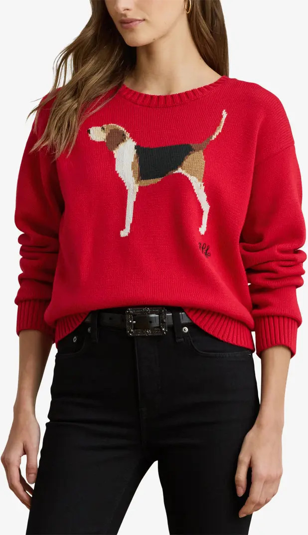 Intarsia Foxhound Cotton Sweater | Nordstrom