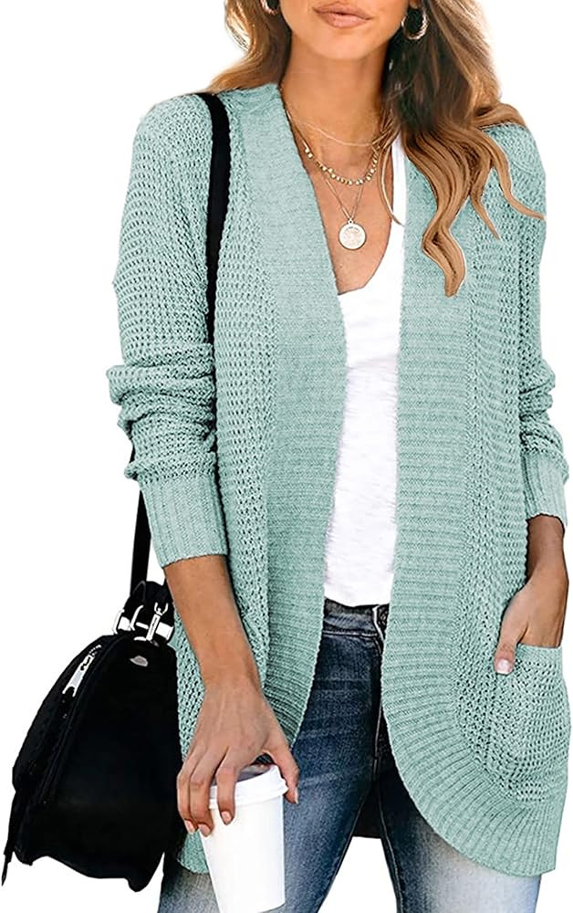 KIRUNDO 2023 Fall Winter Women’s Open Front Long Sleeve Loose Slouchy Waffle Chunky Knit Cardig... | Amazon (US)