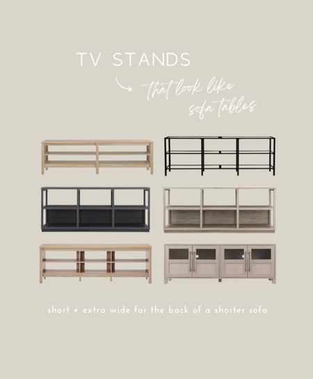 Make sure you measure and double check the sizes for your own sofa!

These tv stands double as a sofa table for shorter sofas! Shorter height and extra wide width!

Sofa tables, tv stands, back of sofa, console table, affordable furniture, shelving unit, shelves, shelf styling, living room decor, home decor

#LTKhome #LTKsalealert