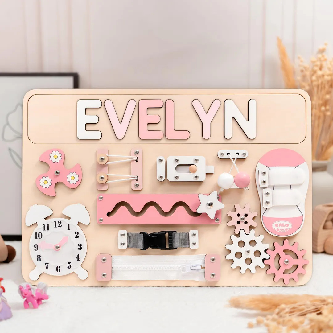 Personalized Name Puzzle & Busy Board, Montessori Wooden Toy, Gift for Baby Girl, First Birthday ... | Etsy (US)