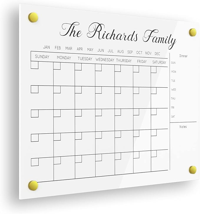 Personalized Dry Erase Calendar for Wall, Acrylic Calendar - Glass Alternative - Shatterproof, La... | Amazon (US)